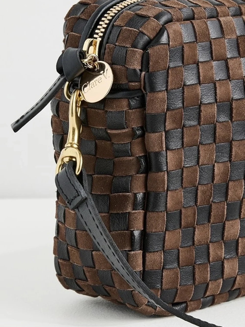 Brand New Clare V Midi Sac in Black/Chocolate Woven Leather